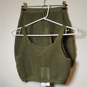 Olive green swim cover up skirt crop set tini bikini crochet resort wear beach